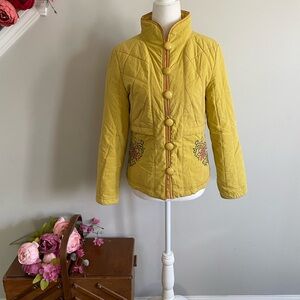 Yellow Quilted Jacket with Embroidery
